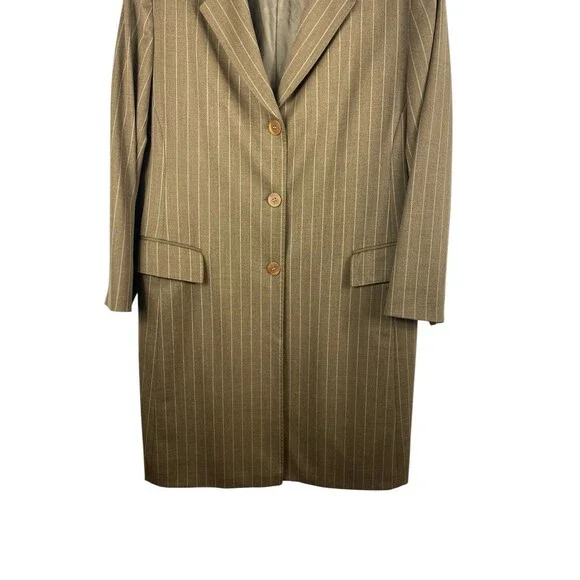 Lafayette 148 Wool Blazer Womens 16 Brown Pinstripe Career Office Long Line - Picture 5 of 13